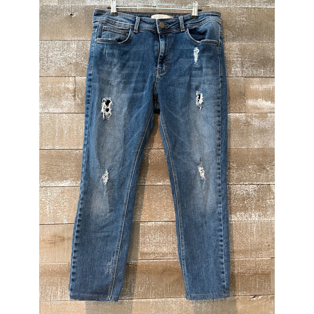 Zara Distressed Basic Denim Jeans Women Size 10 Blue